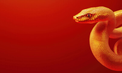 Fototapeta premium Vibrant orange snake against a red background showcasing intricate scales and texture.