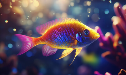 Fototapeta premium Vibrant tropical fish swimming in colorful coral reef environment.