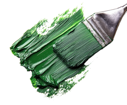Action with green paint environment supplies detailed view isolated on transparent background
