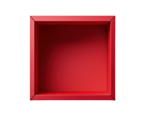 Vibrant red display box product minimalist environment isolated on transparent background
