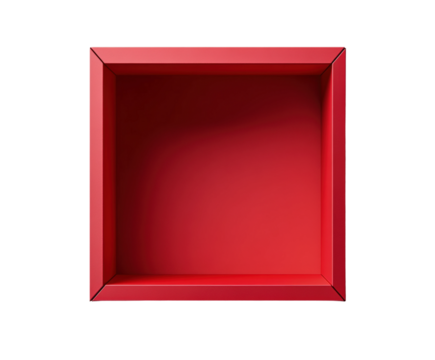 Vibrant red display box product minimalist environment isolated on transparent background