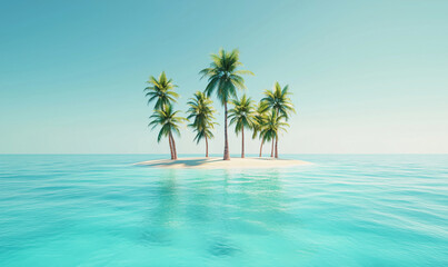 Fototapeta premium Tropical island with palm trees surrounded by clear turquoise water.