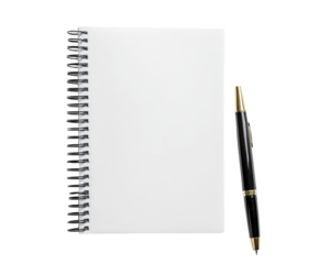 Sketching ideas in a notebook with a pen desk stationery minimalist approach isolated on transparent background