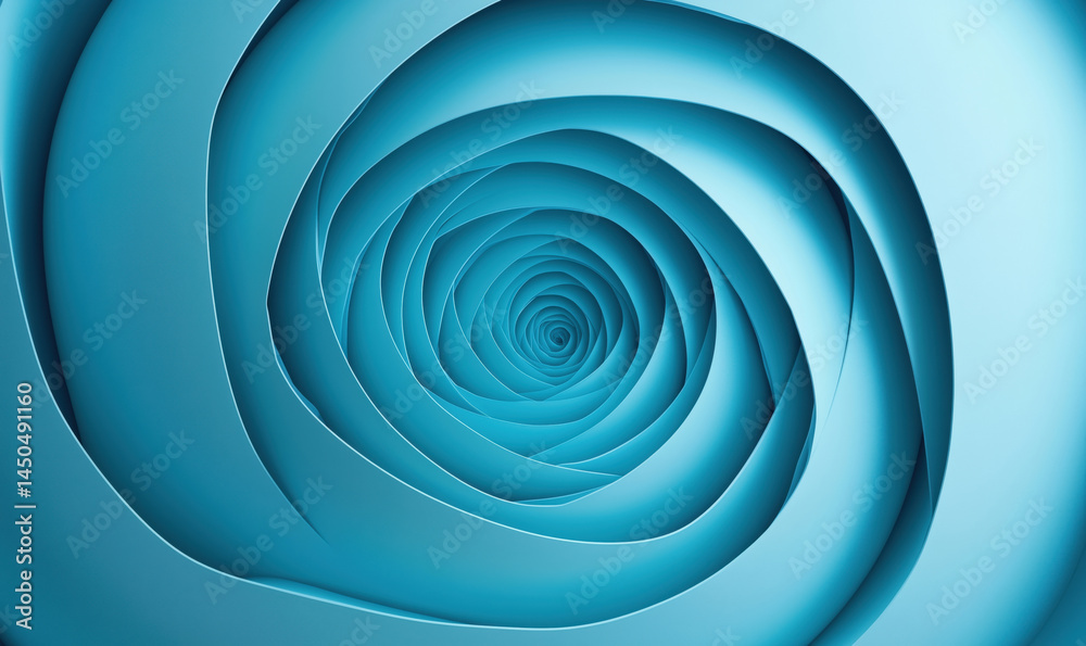 Poster abstract blue spiral pattern creating a sense of depth and movement.