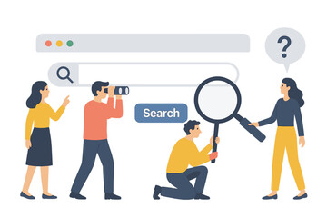 People engaged in online search activities, illustrating modern information retrieval methods and digital communication