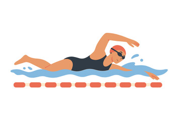 Competitive swimmer in motion completing a lap at a training facility during a sunny day