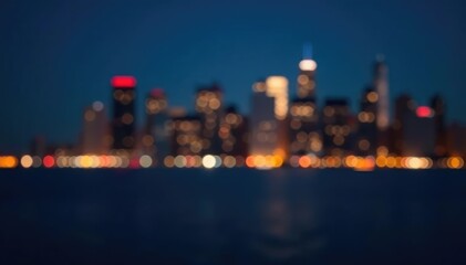 Subtle blurred city skyline at night, bokeh lights, backdrop, design