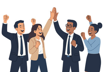 Happy team celebrating success during a corporate event in a modern office setting with cheerful expressions and positive energy