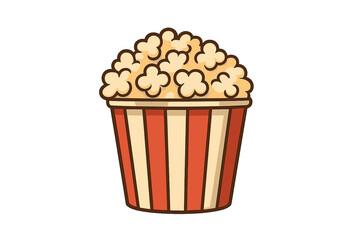 Classic red and white striped popcorn bucket filled with delicious, fluffy popcorn for movie night enjoyment © icon_art