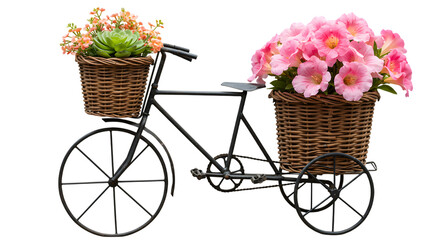 Decorative Bicycle Planter with Colorful Flowers at png background