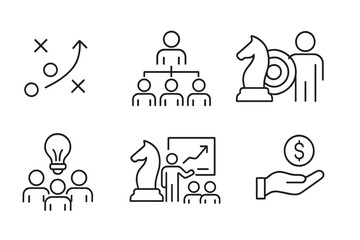 Strategic planning and leadership activities with flat vector illustrations representing teamwork and business growth