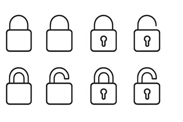 Different styles of padlocks and their unlocking mechanisms in a flat vector design for security illustrations