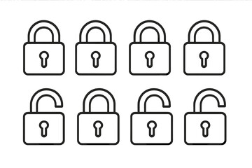 Collection of flat vector padlock and unlocked icons for security and protection concepts in digital design