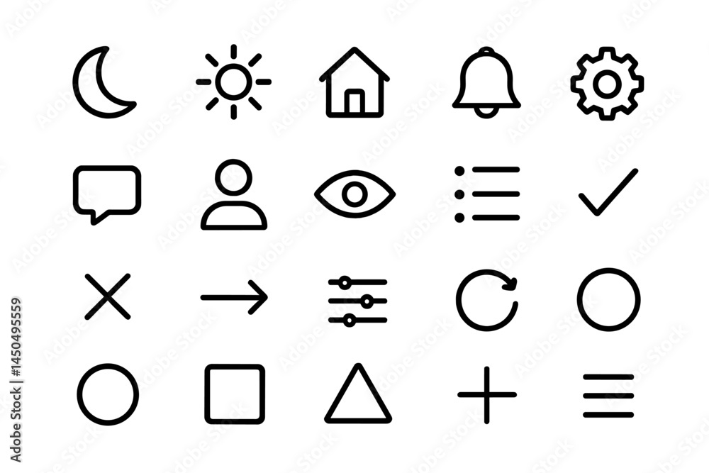 Poster vector icons representing various activities and elements in a minimalist flat design style for effe