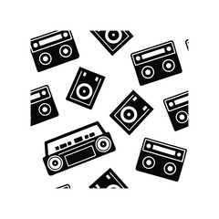 Retro Cassette Tape and Boombox Seamless Pattern 80s Music Nostalgia Design