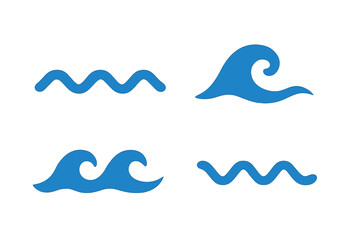 Vector illustration of various wave designs in shades of blue representing different oceanic movements
