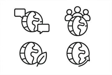 Exploring global communication, collaboration, and environmental awareness through vector illustrations