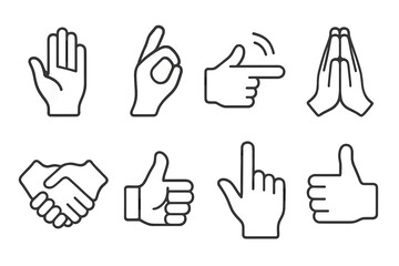 Variety of hand gestures representing communication, greetings, and cooperation in a flat vector illustration © icon_art