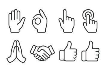 Vector illustration of various hand gestures expressing communication and interaction in a simple design