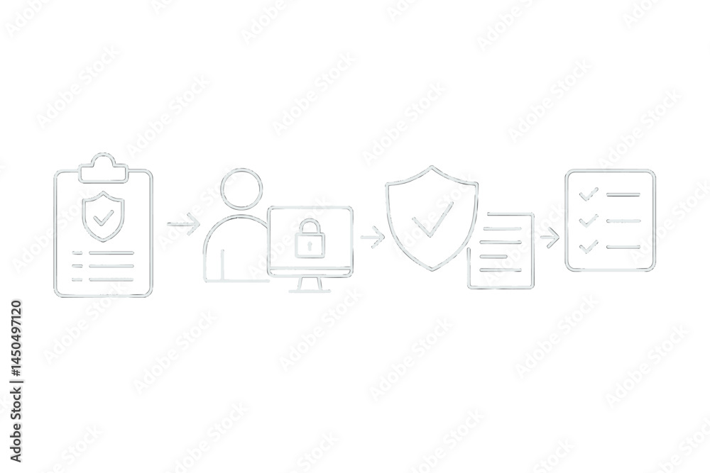 Poster illustration of the step-by-step process of online security verification and data protection practic