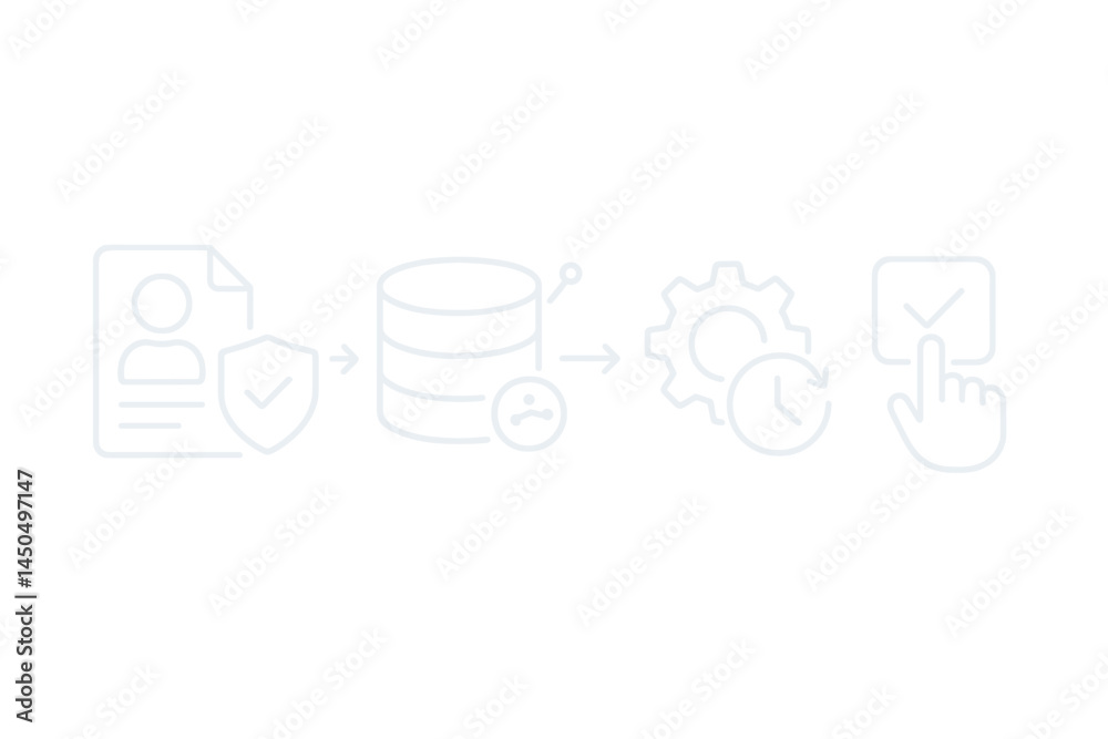 Poster vector illustration depicting a step-by-step process of secure data management and verification proc