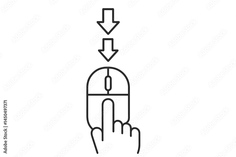Poster vector illustration of a hand clicking a computer mouse with scroll arrows indicating up and down mo