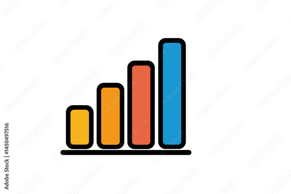 Poster simple flat vector illustration of a colorful bar chart showing growth with four data points