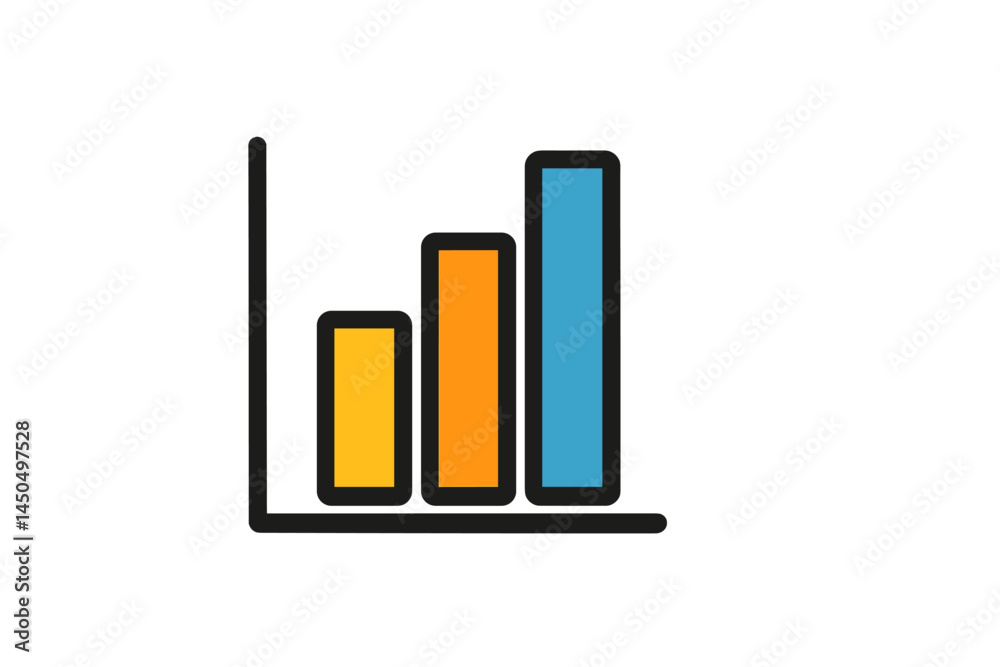 Poster growth of data represented in flat vector illustration with colorful bar graph increasing in height 