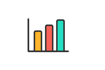 Colorful flat vector illustration of a bar chart showing growth and progress with three distinct bars in different colors