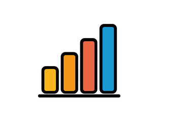 Simple flat vector illustration of a colorful bar chart showing growth with four data points