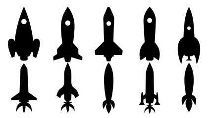 set of rocket silhouette vector on tranparent background