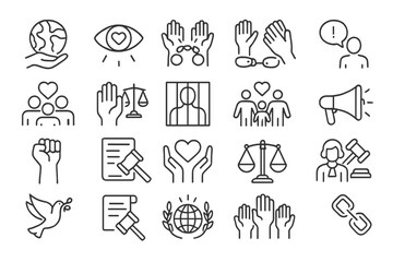 Diverse icons representing social justice, empowerment, and community engagement centered around love and equity