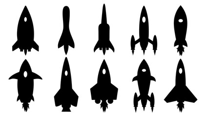 set of rocket silhouette vector on tranparent background
