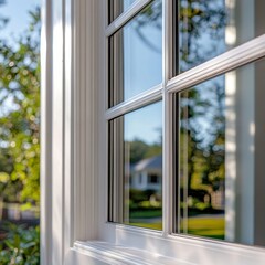 Exterior View of a White Gridded Window