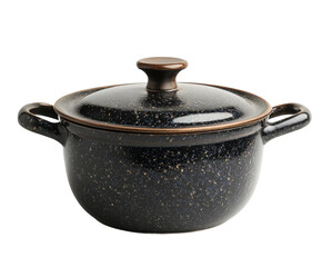Cooking with a classic black enamel pot kitchen essentials for home chefs isolated on transparent background