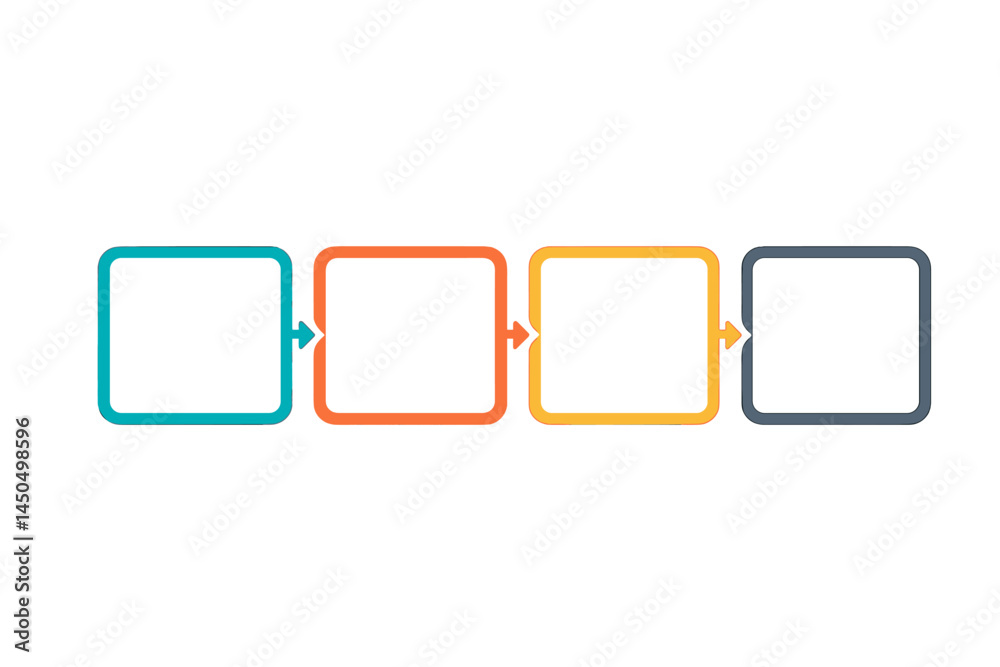 Poster flat vector illustration showing a sequence of empty squares with arrows indicating progression in a