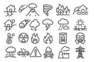 Natural disaster icons representing various environmental hazards and emergencies in flat vector style