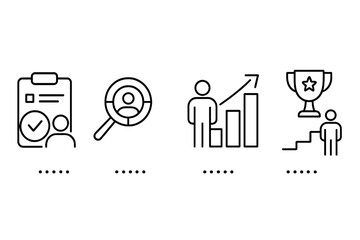 Business performance analysis with growth indicators and achievement symbols in flat vector style illustration