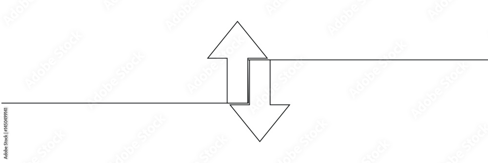 Wall mural continuous one line drawing of arrow pointing up and down. black thin line of two directions arrow i