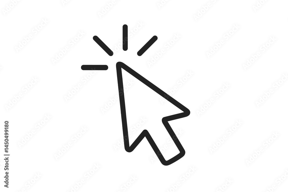 Poster vector illustration of a computer cursor clicking with motion lines on a white background