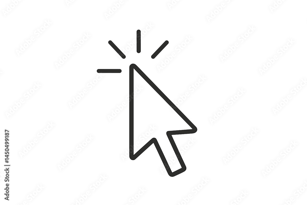 Poster cursor clicking with rays radiating from the tip, symbolizing action and interaction in digital envi