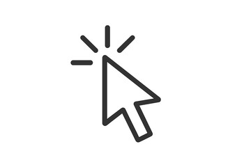 Cursor icon illustration depicting a click action on a simple flat design background in a minimalist style