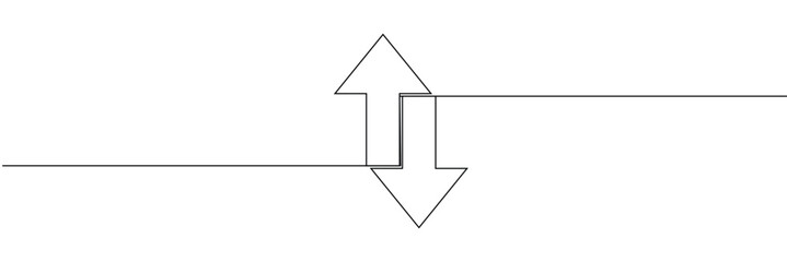 Continuous one line drawing of arrow pointing up and down. Black thin line of two directions arrow icon isolated on white background. EPS10 vector illustration for banner, template, web, app, poster.