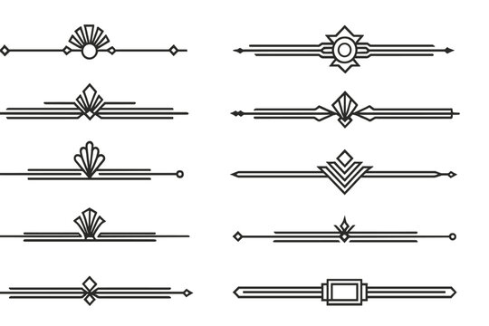 Vector illustration of decorative line art elements for graphic designs in a minimalist style featuring various shapes