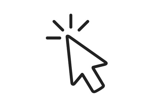 Vector illustration of a computer cursor clicking with motion lines on a white background