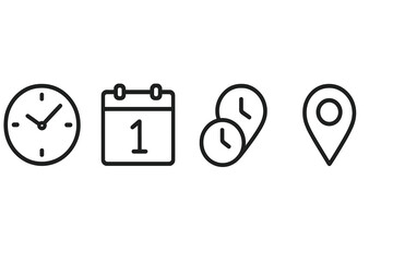 Vector illustration showing clock, calendar, time management tools, and location marker for effective scheduling