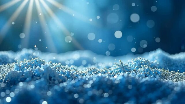 Sparkling Winter Wonderland Scene, concept of peacefulness and holiday spirit, macro image of intricate snowflakes on a softly glowing backdrop zoom out