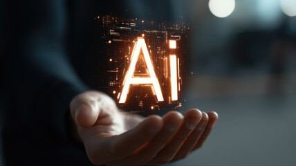Artificial intelligence concept glowing in hand — a detailed and modern 3D-style concept ideal for tech visuals, infographics, marketing materials, and futuristic digital presentations.