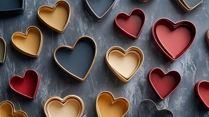 Heart shaped boxes in gold red and dark blue colors