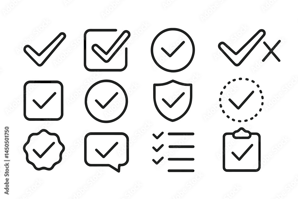Poster vector illustration featuring different checkmark designs in various shapes and styles suitable for 